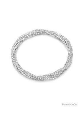 Sparkly Rhinestone Stretch Bracelet, Silver-Tone Twisted Wrist Jewelry, Prom